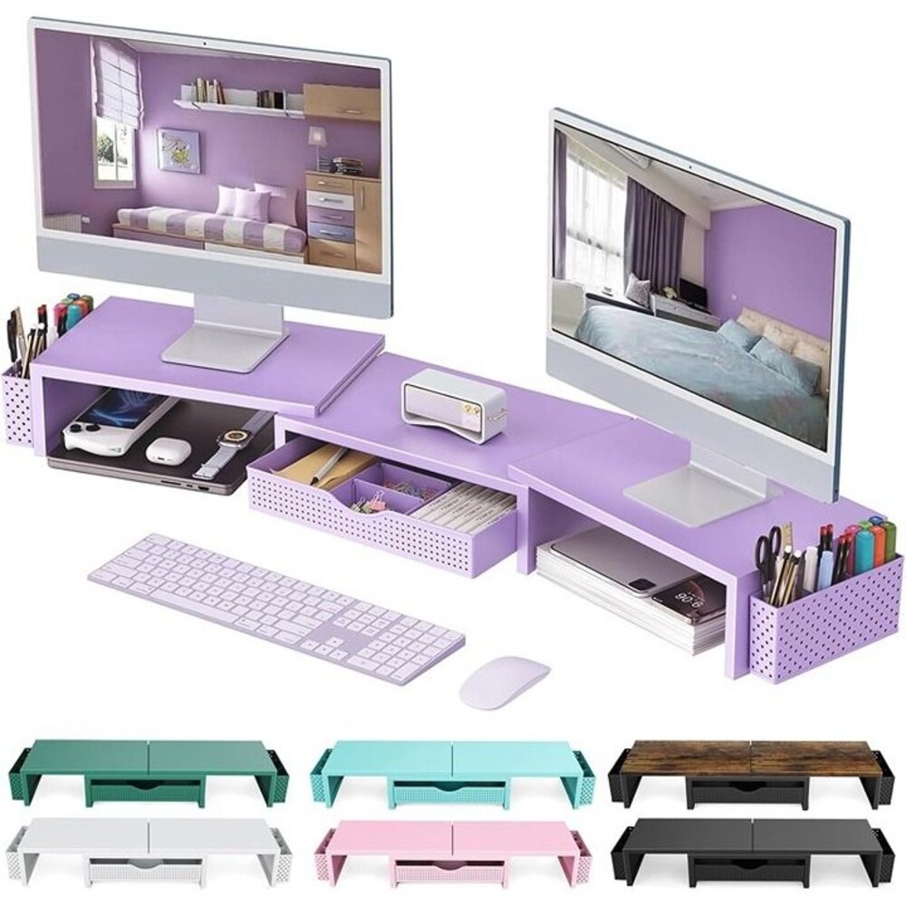 gianotter Dual Monitor Stand Riser, Desk Organizer With Drawer and 2 Pen Holders